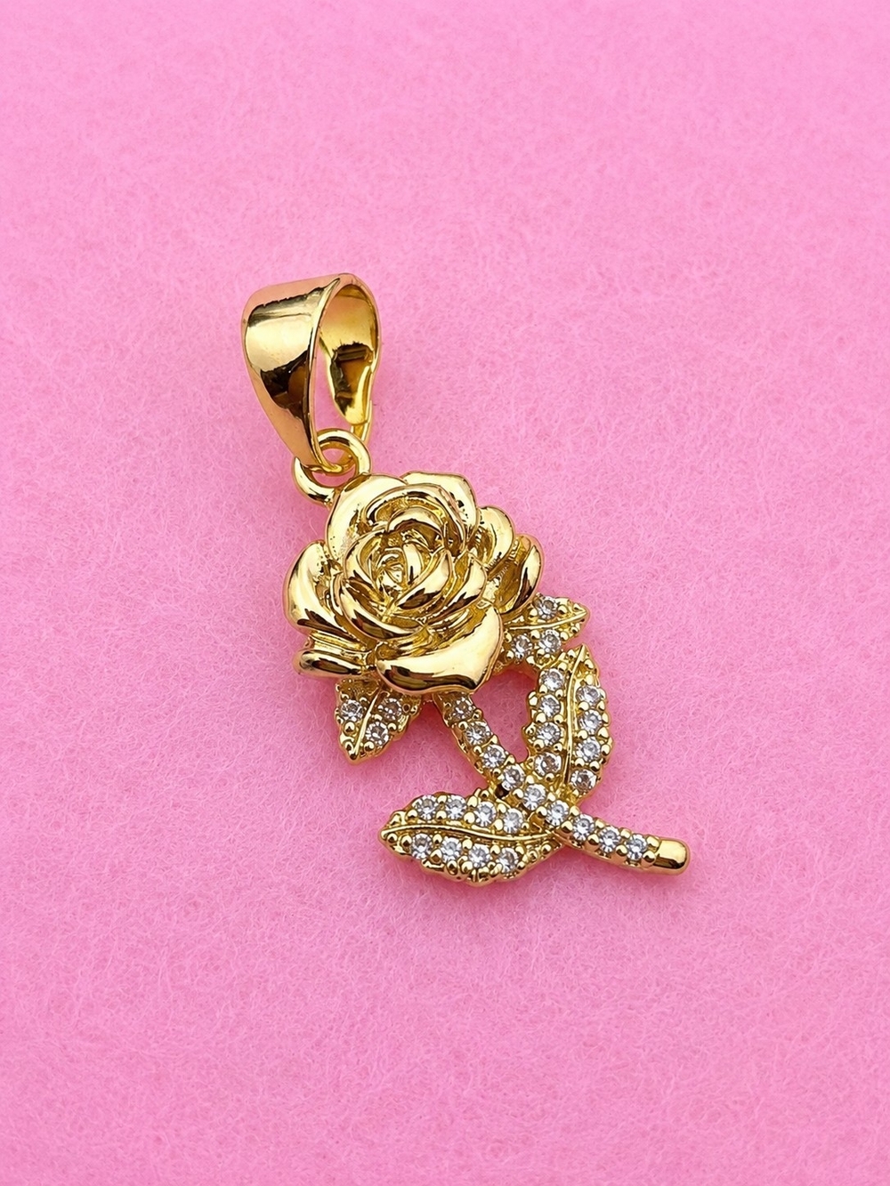 Laminated 14k  Gold  Rose Pendant Charm - Women Jewelry